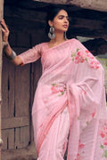 pink organza saree