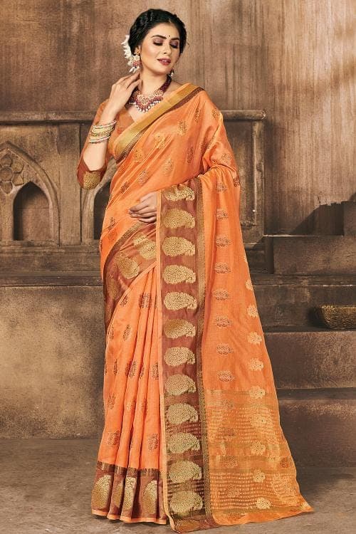 Organza Saree Carnation Orange Organza Saree saree online