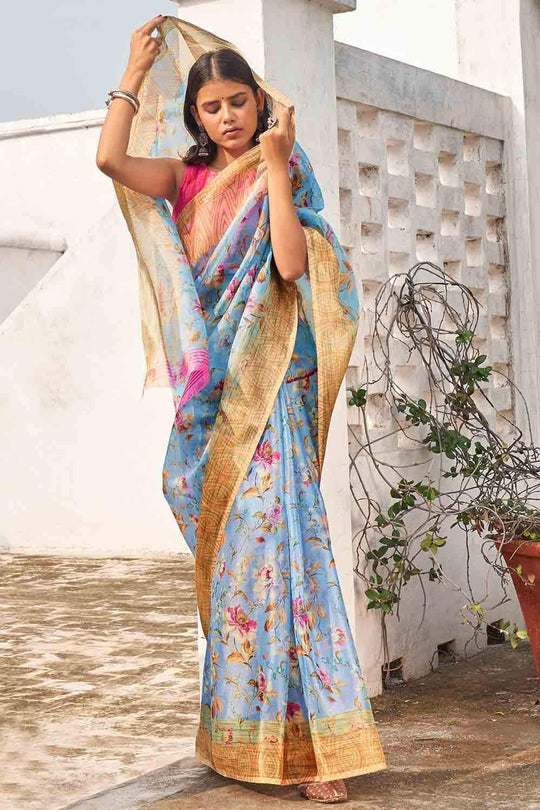 Carolina Blue Organza Saree