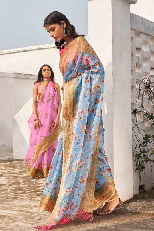 Carolina Blue Organza Saree