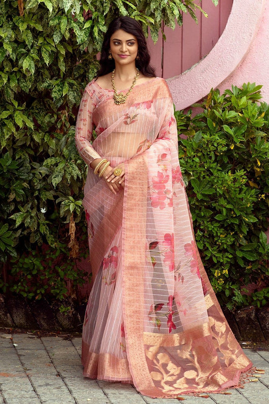 pink organza saree