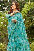 blue organza saree 