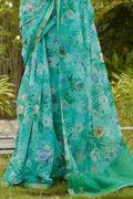 blue organza saree