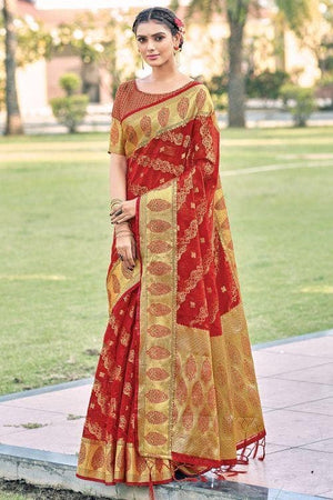 Cherry Red Organza Saree