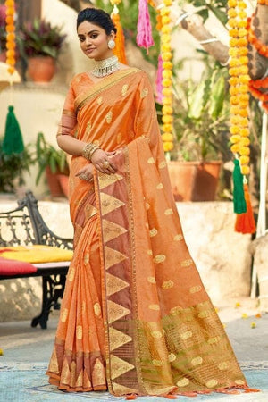 Organza Saree Cider Orange Organza Saree saree online