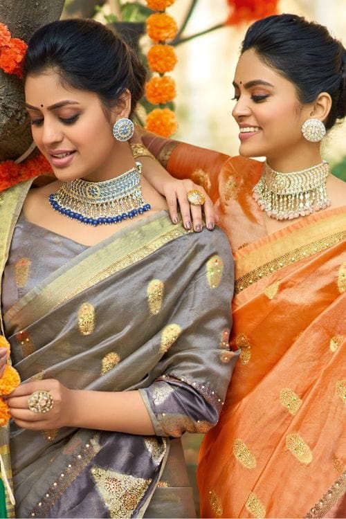 Organza Saree Cider Orange Organza Saree saree online