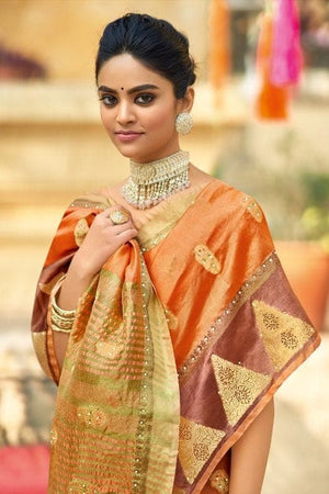 Organza Saree Cider Orange Organza Saree saree online