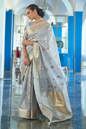 Cloud Grey Organza Saree