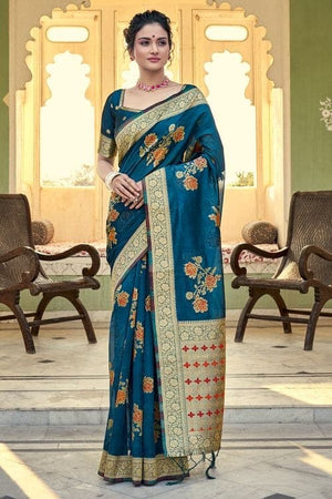 Cobalt Blue Organza Saree