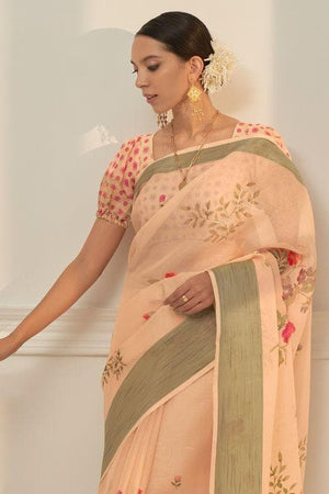Coral Haze Peach Organza Saree