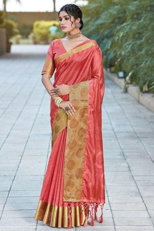 Coral Peach Organza Saree