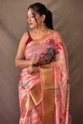 peach organza saree
