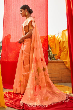 Coral Peach Organza Saree