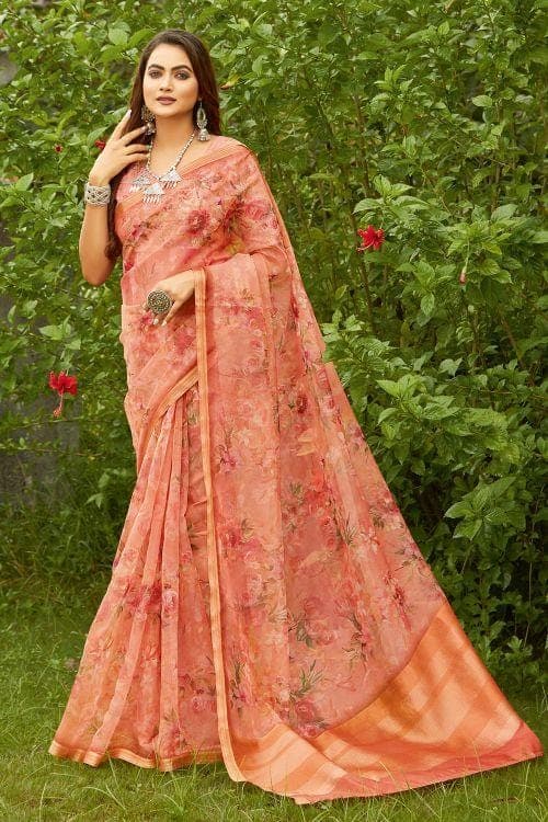 pink organza saree 