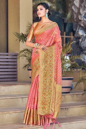 Coral Pink Organza Saree