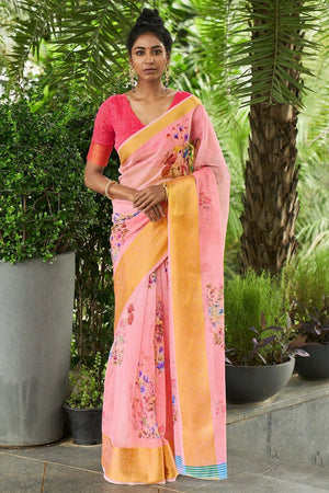 Creamy Pink Organza Saree