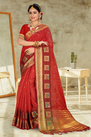 Crimson Red Organza Saree