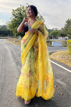 Daffodil Yellow Organza Saree