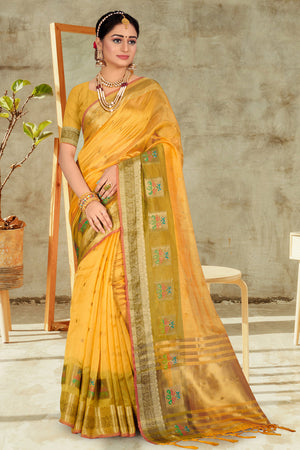 Daffodil Yellow Organza Saree