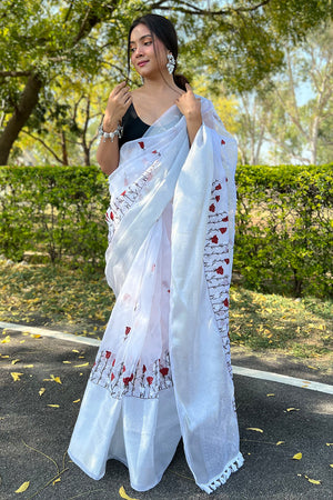 Daisy White Organza Saree