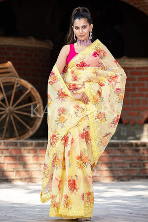 Daisy Yellow Organza Saree