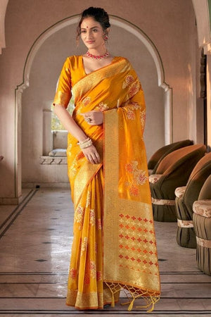 Dandelion Yellow Organza Saree