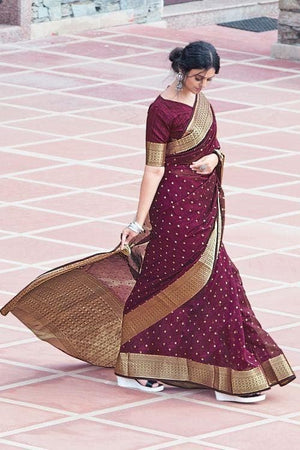 Dark Magenta Organza Saree