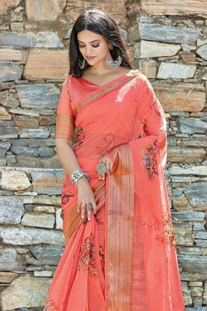 Dark Springy Peach Organza Saree