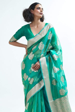 green organza saree