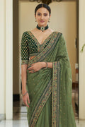 Organza Saree Emerald Green Organza Designer Saree saree online
