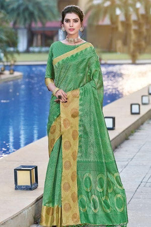 Emerald Green Organza Saree
