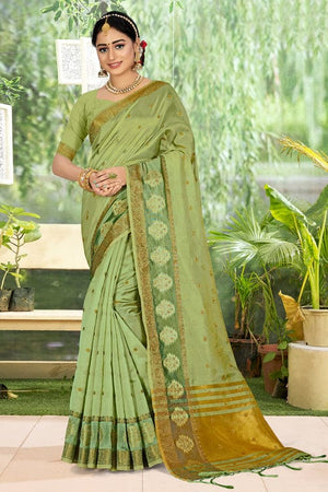 green organza saree