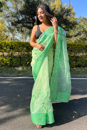 green organza saree