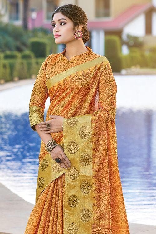 Organza Saree Flaxen Yellow Organza Saree saree online