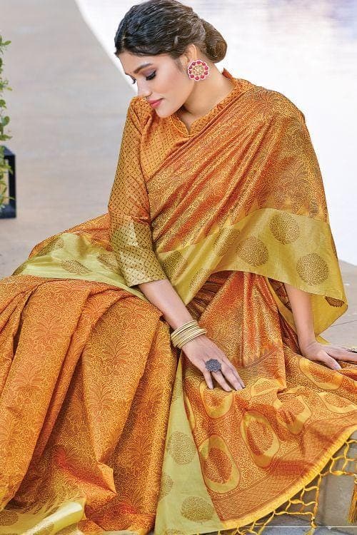 Organza Saree Flaxen Yellow Organza Saree saree online