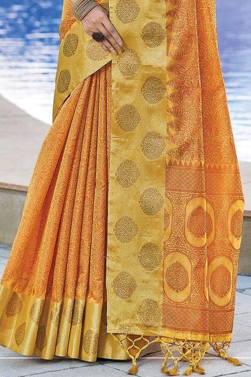 Organza Saree Flaxen Yellow Organza Saree saree online
