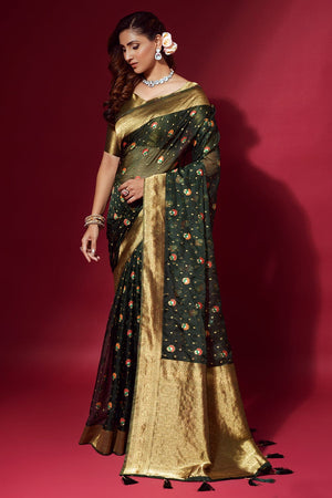 Forest Green Organza Saree