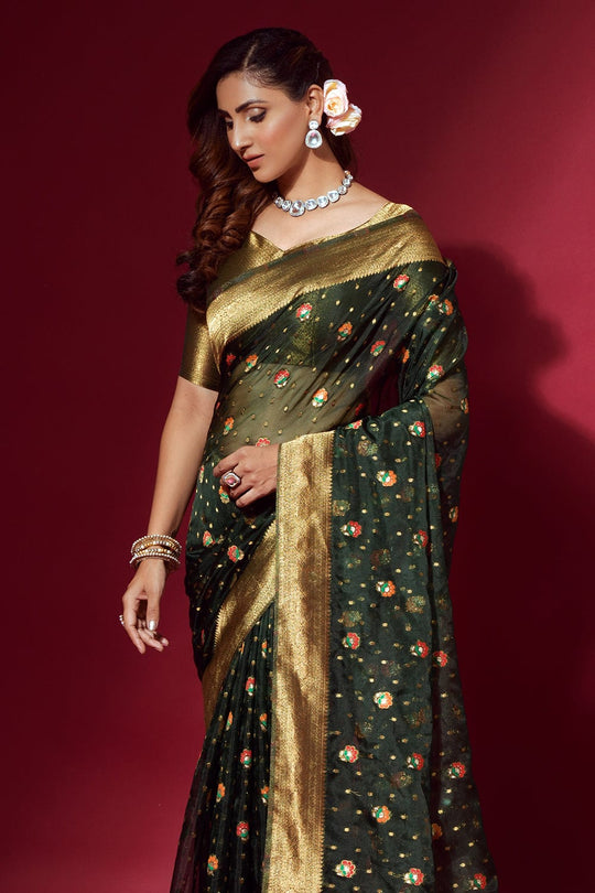 green organza saree