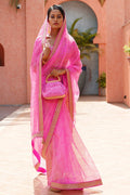 pink organza saree