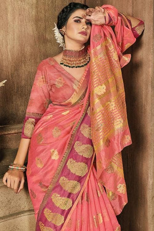 Geranium Pink Organza Saree