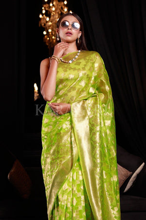 Grape Green Organza Silk Saree