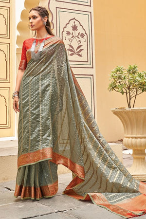 Grey Organza Saree