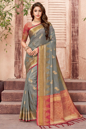 organza saree, grey saree