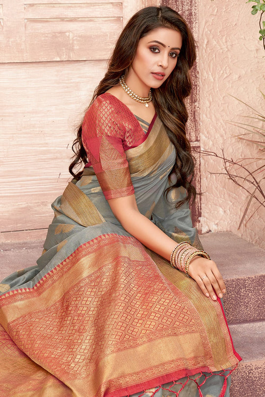 grey organza saree