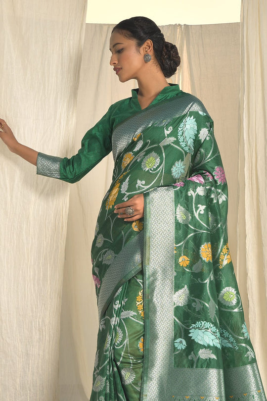 green organza saree