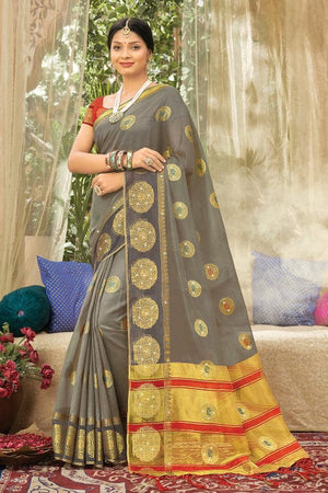 Grey Organza Saree