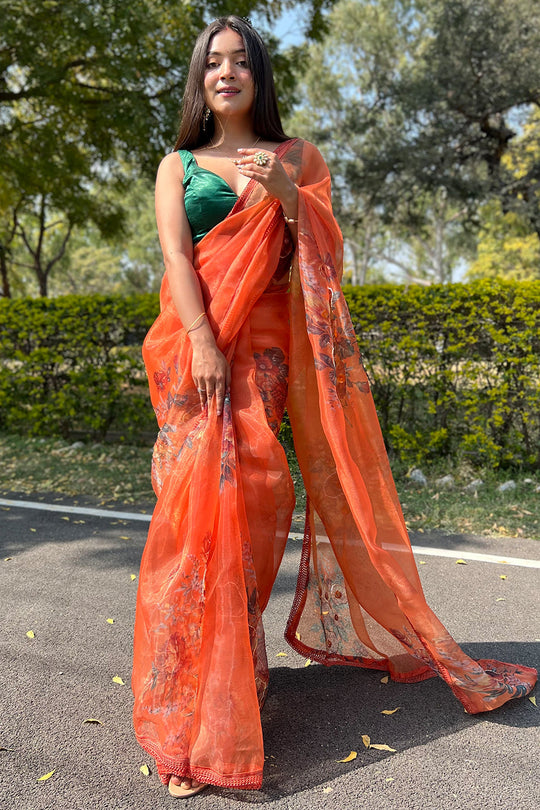 orange organza saree