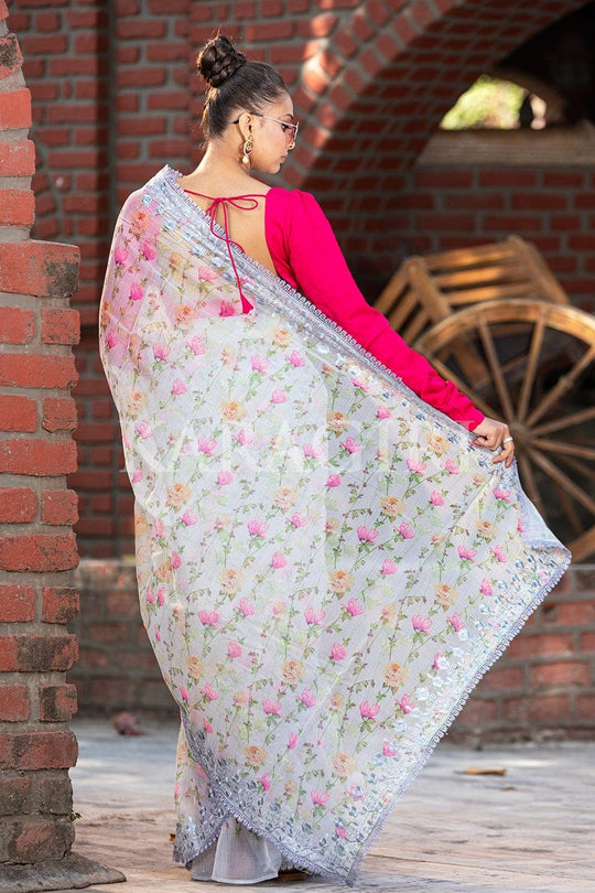 Organza Saree Lace Grey Organza Saree saree online