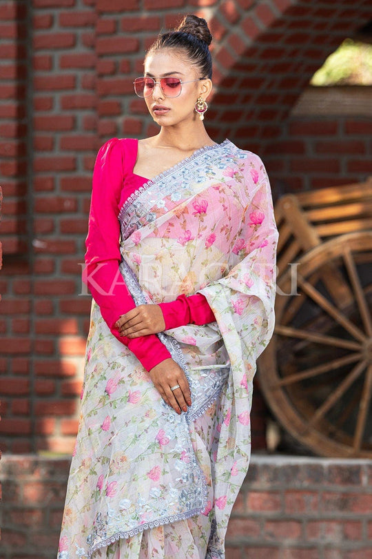 Organza Saree Lace Grey Organza Saree saree online