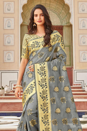 Lava Grey Organza Saree